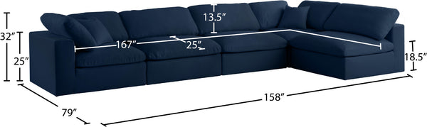 Serene Linen Textured Fabric / Down / Polyester / Engineered Wood Contemporary Navy Linen Textured Fabric Deluxe Cloud-Like Comfort Modular Sectional - 158" W x 79" D x 32" H