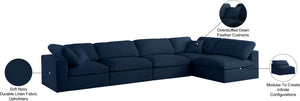 Serene Linen Textured Fabric / Down / Polyester / Engineered Wood Contemporary Navy Linen Textured Fabric Deluxe Cloud-Like Comfort Modular Sectional - 158" W x 79" D x 32" H