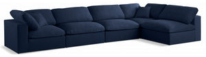 Serene Linen Textured Fabric / Down / Polyester / Engineered Wood Contemporary Navy Linen Textured Fabric Deluxe Cloud-Like Comfort Modular Sectional - 158" W x 79" D x 32" H