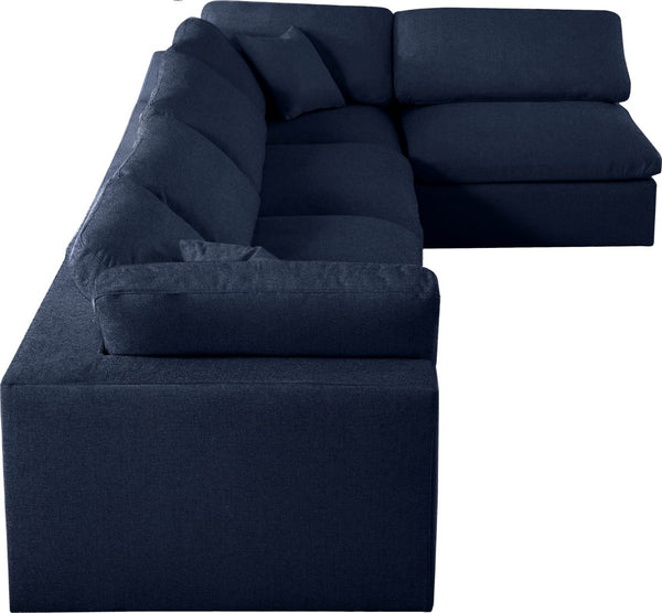 Serene Linen Textured Fabric / Down / Polyester / Engineered Wood Contemporary Navy Linen Textured Fabric Deluxe Cloud-Like Comfort Modular Sectional - 158" W x 79" D x 32" H
