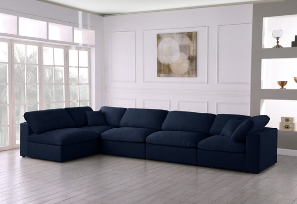 Serene Linen Textured Fabric / Down / Polyester / Engineered Wood Contemporary Navy Linen Textured Fabric Deluxe Cloud-Like Comfort Modular Sectional - 158" W x 79" D x 32" H