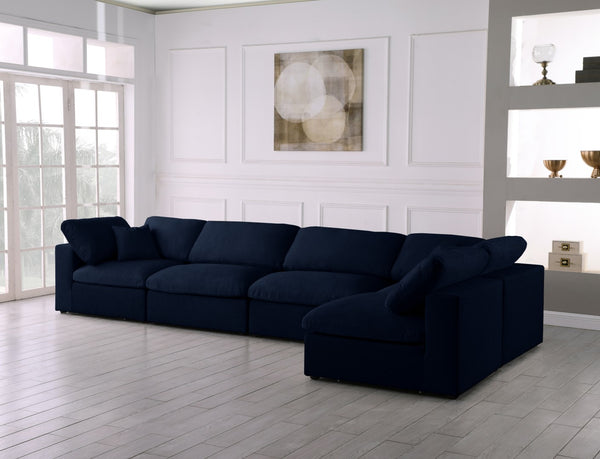 Serene Linen Textured Fabric / Down / Polyester / Engineered Wood Contemporary Navy Linen Textured Fabric Deluxe Cloud-Like Comfort Modular Sectional - 158" W x 79" D x 32" H