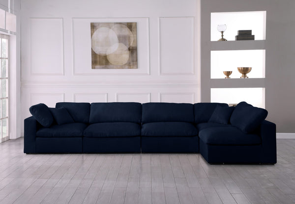 Serene Linen Textured Fabric / Down / Polyester / Engineered Wood Contemporary Navy Linen Textured Fabric Deluxe Cloud-Like Comfort Modular Sectional - 158" W x 79" D x 32" H