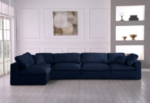 Serene Linen Textured Fabric / Down / Polyester / Engineered Wood Contemporary Navy Linen Textured Fabric Deluxe Cloud-Like Comfort Modular Sectional - 158" W x 79" D x 32" H