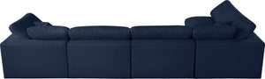 Serene Linen Textured Fabric / Down / Polyester / Engineered Wood Contemporary Navy Linen Textured Fabric Deluxe Cloud-Like Comfort Modular Sectional - 158" W x 79" D x 32" H