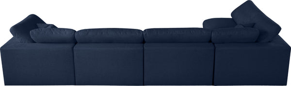 Serene Linen Textured Fabric / Down / Polyester / Engineered Wood Contemporary Navy Linen Textured Fabric Deluxe Cloud-Like Comfort Modular Sectional - 158" W x 79" D x 32" H