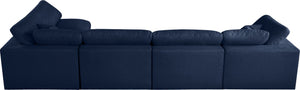 Serene Linen Textured Fabric / Down / Polyester / Engineered Wood Contemporary Navy Linen Textured Fabric Deluxe Cloud-Like Comfort Modular Sectional - 158" W x 79" D x 32" H