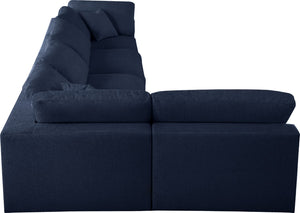 Serene Linen Textured Fabric / Down / Polyester / Engineered Wood Contemporary Navy Linen Textured Fabric Deluxe Cloud-Like Comfort Modular Sectional - 158" W x 79" D x 32" H
