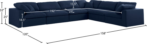 Serene Linen Textured Fabric / Down / Polyester / Engineered Wood Contemporary Navy Linen Textured Fabric Deluxe Cloud-Like Comfort Modular Sectional - 158" W x 120" D x 32" H