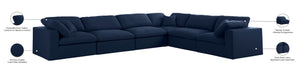 Serene Linen Textured Fabric / Down / Polyester / Engineered Wood Contemporary Navy Linen Textured Fabric Deluxe Cloud-Like Comfort Modular Sectional - 158" W x 120" D x 32" H