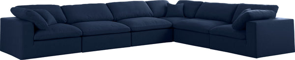Serene Linen Textured Fabric / Down / Polyester / Engineered Wood Contemporary Navy Linen Textured Fabric Deluxe Cloud-Like Comfort Modular Sectional - 158" W x 120" D x 32" H