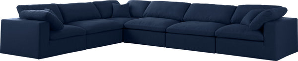 Serene Linen Textured Fabric / Down / Polyester / Engineered Wood Contemporary Navy Linen Textured Fabric Deluxe Cloud-Like Comfort Modular Sectional - 158" W x 120" D x 32" H