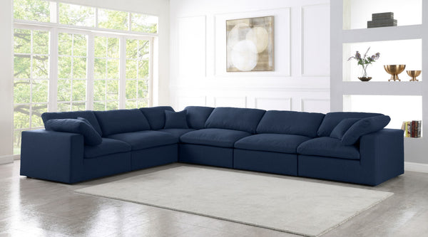 Serene Linen Textured Fabric / Down / Polyester / Engineered Wood Contemporary Navy Linen Textured Fabric Deluxe Cloud-Like Comfort Modular Sectional - 158" W x 120" D x 32" H