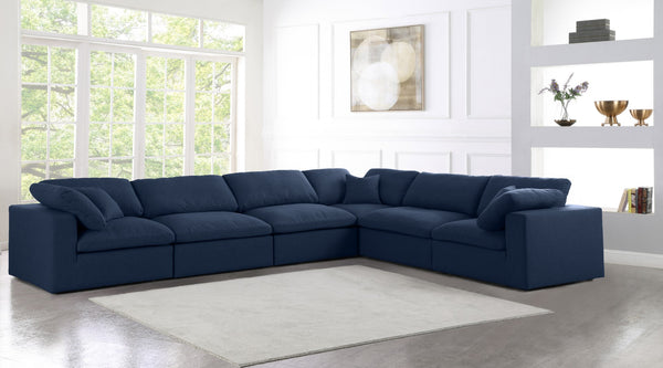 Serene Linen Textured Fabric / Down / Polyester / Engineered Wood Contemporary Navy Linen Textured Fabric Deluxe Cloud-Like Comfort Modular Sectional - 158" W x 120" D x 32" H