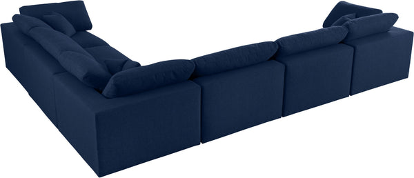 Serene Linen Textured Fabric / Down / Polyester / Engineered Wood Contemporary Navy Linen Textured Fabric Deluxe Cloud-Like Comfort Modular Sectional - 158" W x 120" D x 32" H