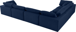 Serene Linen Textured Fabric / Down / Polyester / Engineered Wood Contemporary Navy Linen Textured Fabric Deluxe Cloud-Like Comfort Modular Sectional - 158" W x 120" D x 32" H