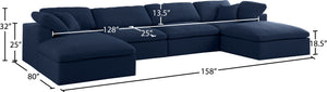 Serene Linen Textured Fabric / Down / Polyester / Engineered Wood Contemporary Navy Linen Textured Fabric Deluxe Cloud-Like Comfort Modular Sectional - 158" W x 80" D x 32" H