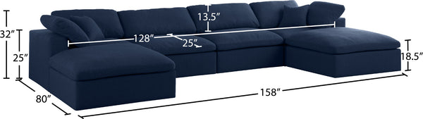 Serene Linen Textured Fabric / Down / Polyester / Engineered Wood Contemporary Navy Linen Textured Fabric Deluxe Cloud-Like Comfort Modular Sectional - 158" W x 80" D x 32" H