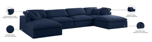 Serene Linen Textured Fabric / Down / Polyester / Engineered Wood Contemporary Navy Linen Textured Fabric Deluxe Cloud-Like Comfort Modular Sectional - 158" W x 80" D x 32" H