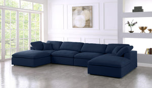 Serene Linen Textured Fabric / Down / Polyester / Engineered Wood Contemporary Navy Linen Textured Fabric Deluxe Cloud-Like Comfort Modular Sectional - 158" W x 80" D x 32" H