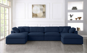 Serene Linen Textured Fabric / Down / Polyester / Engineered Wood Contemporary Navy Linen Textured Fabric Deluxe Cloud-Like Comfort Modular Sectional - 158" W x 80" D x 32" H