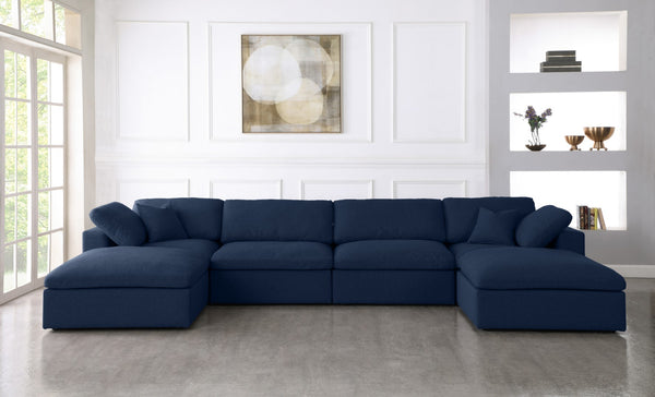 Serene Linen Textured Fabric / Down / Polyester / Engineered Wood Contemporary Navy Linen Textured Fabric Deluxe Cloud-Like Comfort Modular Sectional - 158" W x 80" D x 32" H