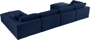 Serene Linen Textured Fabric / Down / Polyester / Engineered Wood Contemporary Navy Linen Textured Fabric Deluxe Cloud-Like Comfort Modular Sectional - 158" W x 80" D x 32" H