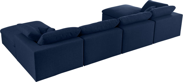 Serene Linen Textured Fabric / Down / Polyester / Engineered Wood Contemporary Navy Linen Textured Fabric Deluxe Cloud-Like Comfort Modular Sectional - 158" W x 80" D x 32" H