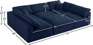 Serene Linen Textured Fabric / Down / Polyester / Engineered Wood Contemporary Navy Linen Textured Fabric Deluxe Cloud-Like Comfort Modular Sectional - 119" W x 80" D x 32" H