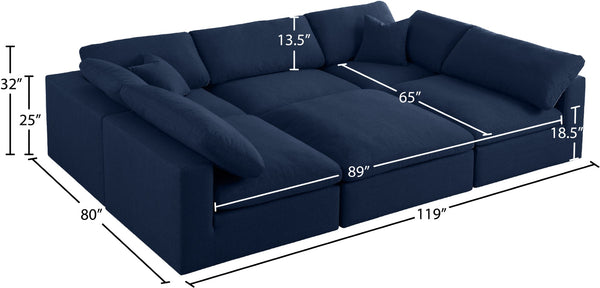 Serene Linen Textured Fabric / Down / Polyester / Engineered Wood Contemporary Navy Linen Textured Fabric Deluxe Cloud-Like Comfort Modular Sectional - 119" W x 80" D x 32" H