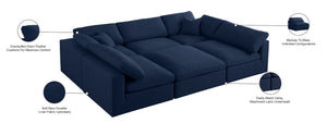 Serene Linen Textured Fabric / Down / Polyester / Engineered Wood Contemporary Navy Linen Textured Fabric Deluxe Cloud-Like Comfort Modular Sectional - 119" W x 80" D x 32" H