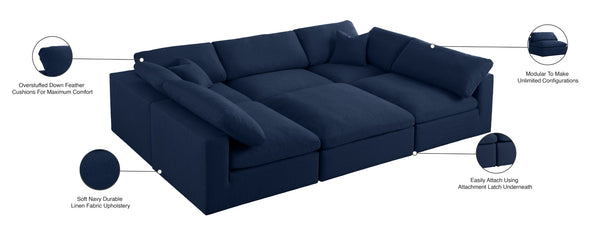 Serene Linen Textured Fabric / Down / Polyester / Engineered Wood Contemporary Navy Linen Textured Fabric Deluxe Cloud-Like Comfort Modular Sectional - 119" W x 80" D x 32" H