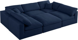 Serene Linen Textured Fabric / Down / Polyester / Engineered Wood Contemporary Navy Linen Textured Fabric Deluxe Cloud-Like Comfort Modular Sectional - 119" W x 80" D x 32" H