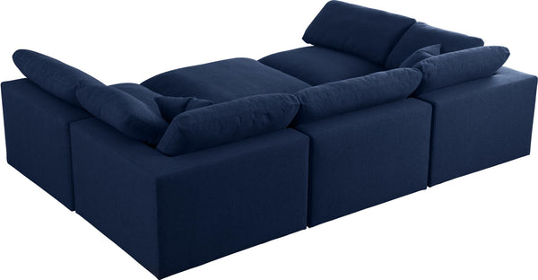 Serene Linen Textured Fabric / Down / Polyester / Engineered Wood Contemporary Navy Linen Textured Fabric Deluxe Cloud-Like Comfort Modular Sectional - 119" W x 80" D x 32" H