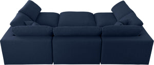 Serene Linen Textured Fabric / Down / Polyester / Engineered Wood Contemporary Navy Linen Textured Fabric Deluxe Cloud-Like Comfort Modular Sectional - 119" W x 80" D x 32" H