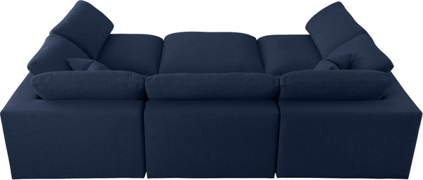 Serene Linen Textured Fabric / Down / Polyester / Engineered Wood Contemporary Navy Linen Textured Fabric Deluxe Cloud-Like Comfort Modular Sectional - 119" W x 80" D x 32" H