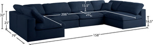 Serene Linen Textured Fabric / Down / Polyester / Engineered Wood Contemporary Navy Linen Textured Fabric Deluxe Cloud-Like Comfort Modular Sectional - 158" W x 79" D x 32" H