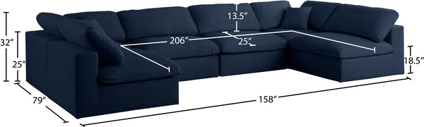 Serene Linen Textured Fabric / Down / Polyester / Engineered Wood Contemporary Navy Linen Textured Fabric Deluxe Cloud-Like Comfort Modular Sectional - 158" W x 79" D x 32" H