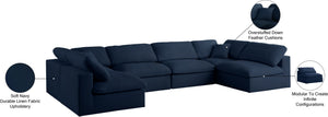 Serene Linen Textured Fabric / Down / Polyester / Engineered Wood Contemporary Navy Linen Textured Fabric Deluxe Cloud-Like Comfort Modular Sectional - 158" W x 79" D x 32" H