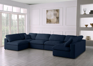 Serene Linen Textured Fabric / Down / Polyester / Engineered Wood Contemporary Navy Linen Textured Fabric Deluxe Cloud-Like Comfort Modular Sectional - 158" W x 79" D x 32" H