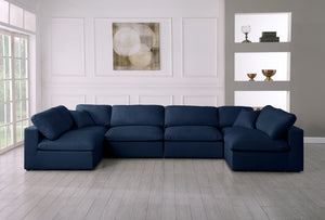 Serene Linen Textured Fabric / Down / Polyester / Engineered Wood Contemporary Navy Linen Textured Fabric Deluxe Cloud-Like Comfort Modular Sectional - 158" W x 79" D x 32" H