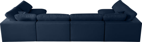Serene Linen Textured Fabric / Down / Polyester / Engineered Wood Contemporary Navy Linen Textured Fabric Deluxe Cloud-Like Comfort Modular Sectional - 158" W x 79" D x 32" H