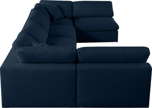 Serene Linen Textured Fabric / Down / Polyester / Engineered Wood Contemporary Navy Linen Textured Fabric Deluxe Cloud-Like Comfort Modular Sectional - 158" W x 79" D x 32" H