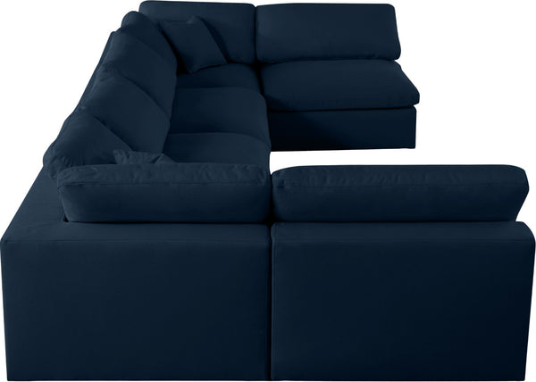 Serene Linen Textured Fabric / Down / Polyester / Engineered Wood Contemporary Navy Linen Textured Fabric Deluxe Cloud-Like Comfort Modular Sectional - 158" W x 79" D x 32" H