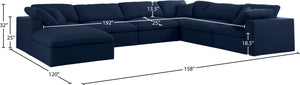 Serene Linen Textured Fabric / Down / Polyester / Engineered Wood Contemporary Navy Linen Textured Fabric Deluxe Cloud-Like Comfort Modular Sectional - 158" W x 120" D x 32" H