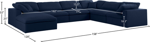 Serene Linen Textured Fabric / Down / Polyester / Engineered Wood Contemporary Navy Linen Textured Fabric Deluxe Cloud-Like Comfort Modular Sectional - 158" W x 120" D x 32" H