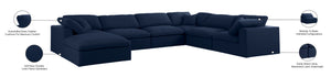 Serene Linen Textured Fabric / Down / Polyester / Engineered Wood Contemporary Navy Linen Textured Fabric Deluxe Cloud-Like Comfort Modular Sectional - 158" W x 120" D x 32" H