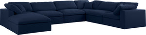 Serene Linen Textured Fabric / Down / Polyester / Engineered Wood Contemporary Navy Linen Textured Fabric Deluxe Cloud-Like Comfort Modular Sectional - 158" W x 120" D x 32" H