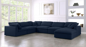 Serene Linen Textured Fabric / Down / Polyester / Engineered Wood Contemporary Navy Linen Textured Fabric Deluxe Cloud-Like Comfort Modular Sectional - 158" W x 120" D x 32" H