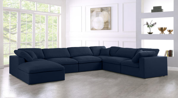Serene Linen Textured Fabric / Down / Polyester / Engineered Wood Contemporary Navy Linen Textured Fabric Deluxe Cloud-Like Comfort Modular Sectional - 158" W x 120" D x 32" H